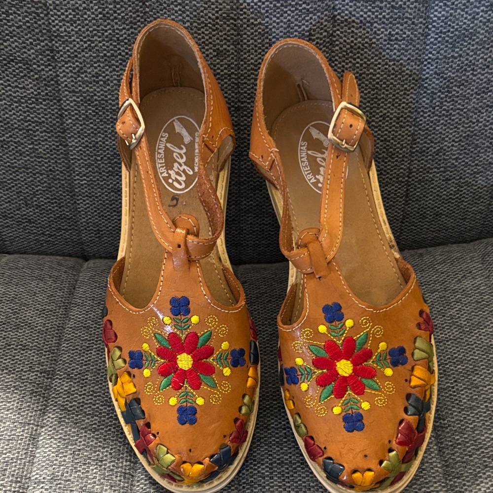 Vibrant Floral Embroidered Leather Sandals